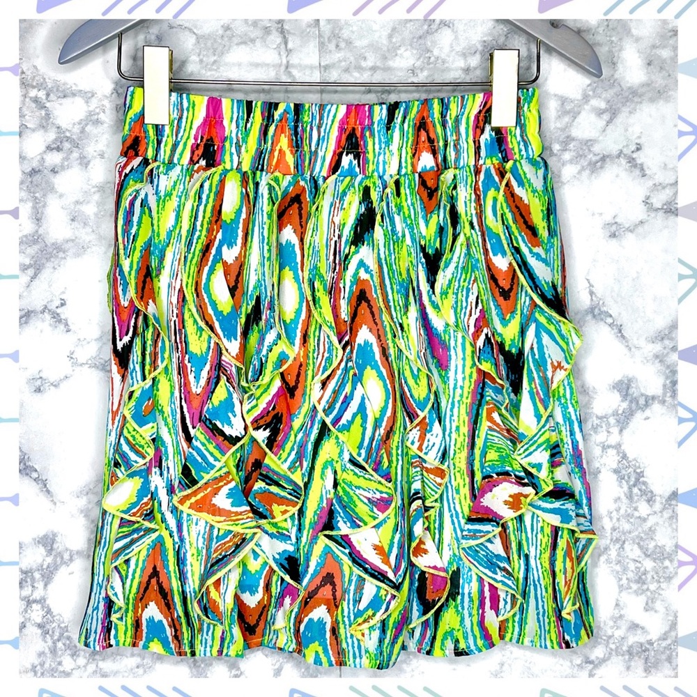 Cato Girls Y2K Multicolor Ruffle Abstract Print Lined Skirt Size Large